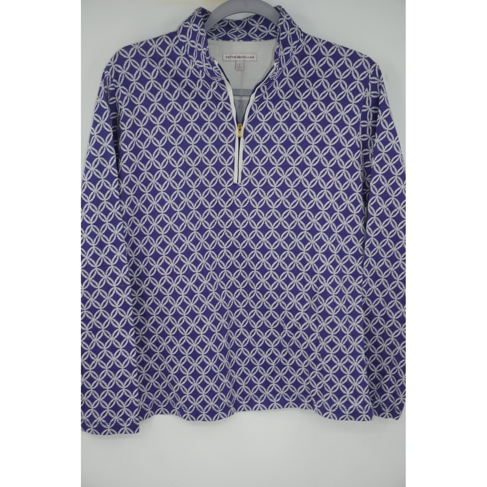 Peter Millar Sweater Womens Large Purple Geometric 1/4 Zip Mock Neck‎ Pullover